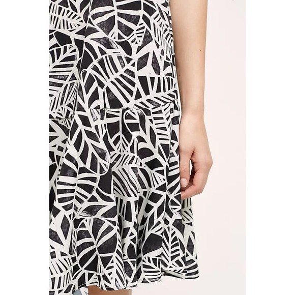 Whit Two Anthropologie Women's Claudia Swing Black White Leaf Print Mini Dress - Picture 3 of 9